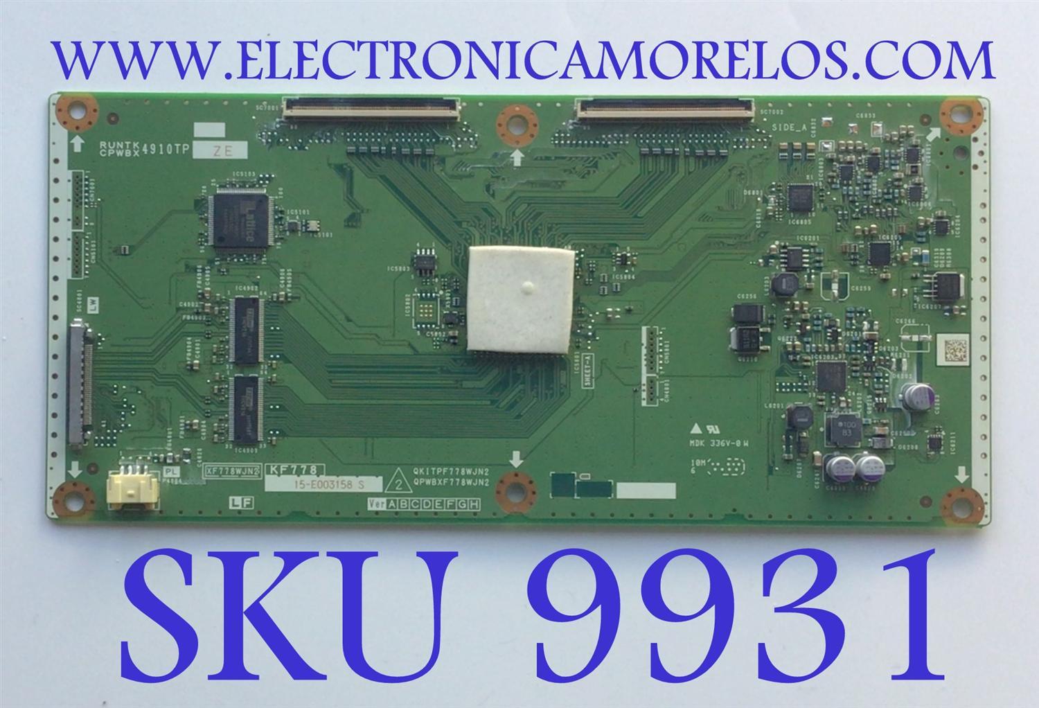 T-CON PARA TV SHARP / NUMERO DE PARTE RUNTK4910TPZE / QKITPF778WJN2 / QPWBXF778WJN2 / XF778WJN2 / KF778 / MODELOS LC-52LE830U / LC-40LE830U / LC-60LE830U / LC-60LE831U / LC-60LE832U